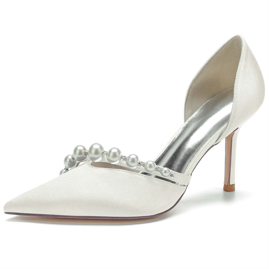 Elegant Stiletto Heel Bridal Shoes for Women with Pearls and Pointed Toe