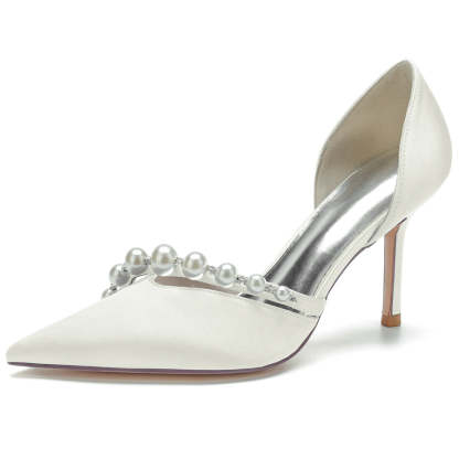 Elegant Stiletto Heel Bridal Shoes for Women with Pearls and Pointed Toe