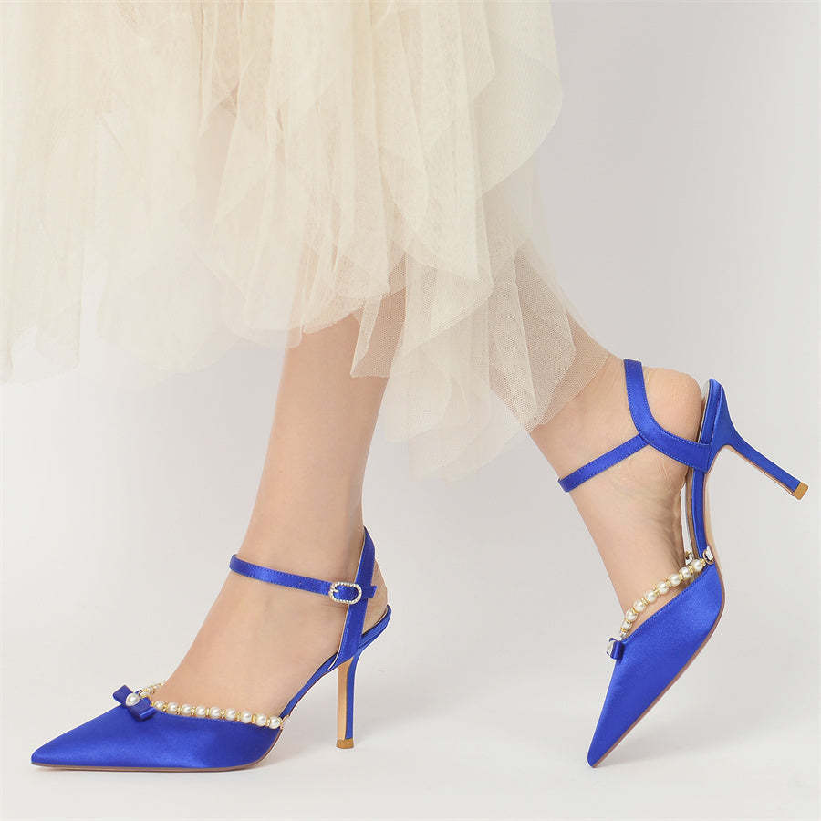 Elegant Bridal Shoes for Women with Pearls Pointed Toe and High Heel