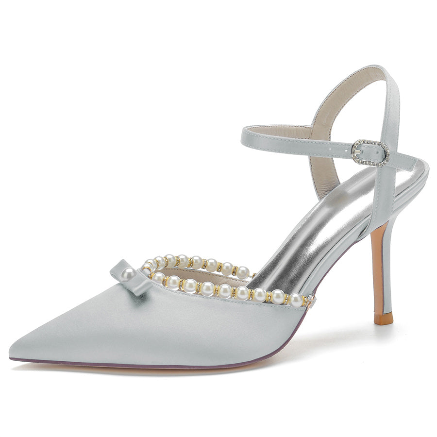 Elegant Bridal Shoes for Women with Pearls Pointed Toe and High Heel
