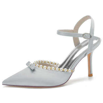Elegant Bridal Shoes for Women with Pearls Pointed Toe and High Heel