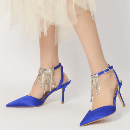 Bridal High Heel Wedding Shoes for Women with Pointed Toe and Crystal Tassel