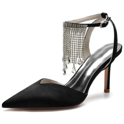 Bridal High Heel Wedding Shoes for Women with Pointed Toe and Crystal Tassel