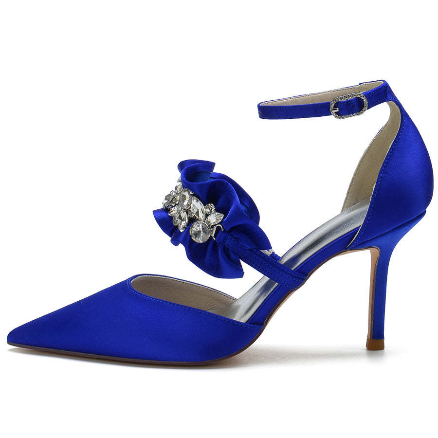 Elegant Pointed Toe High Heel Bridal Shoes for Women with Crystal Flower