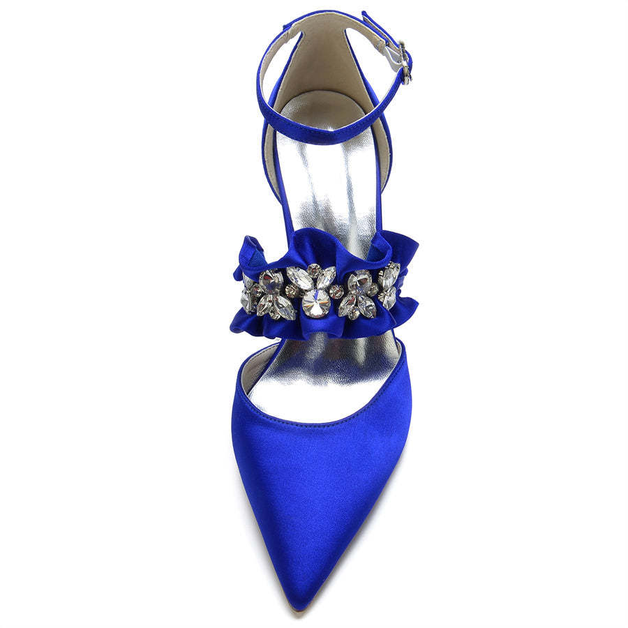 Elegant Pointed Toe High Heel Bridal Shoes for Women with Crystal Flower