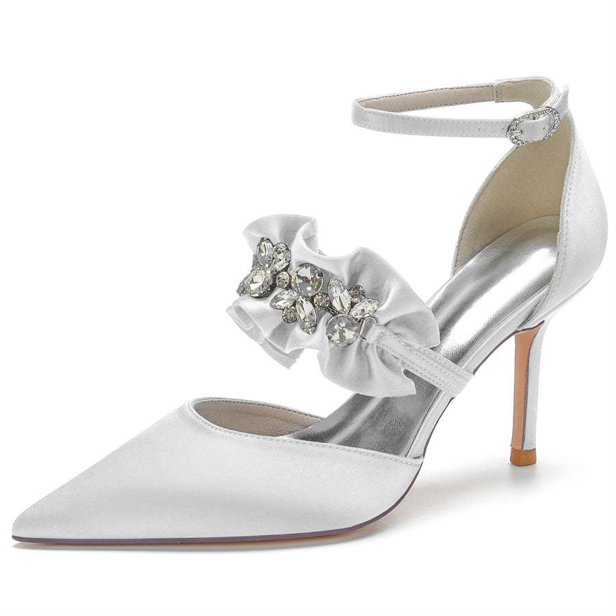 Elegant Pointed Toe High Heel Bridal Shoes for Women with Crystal Flower