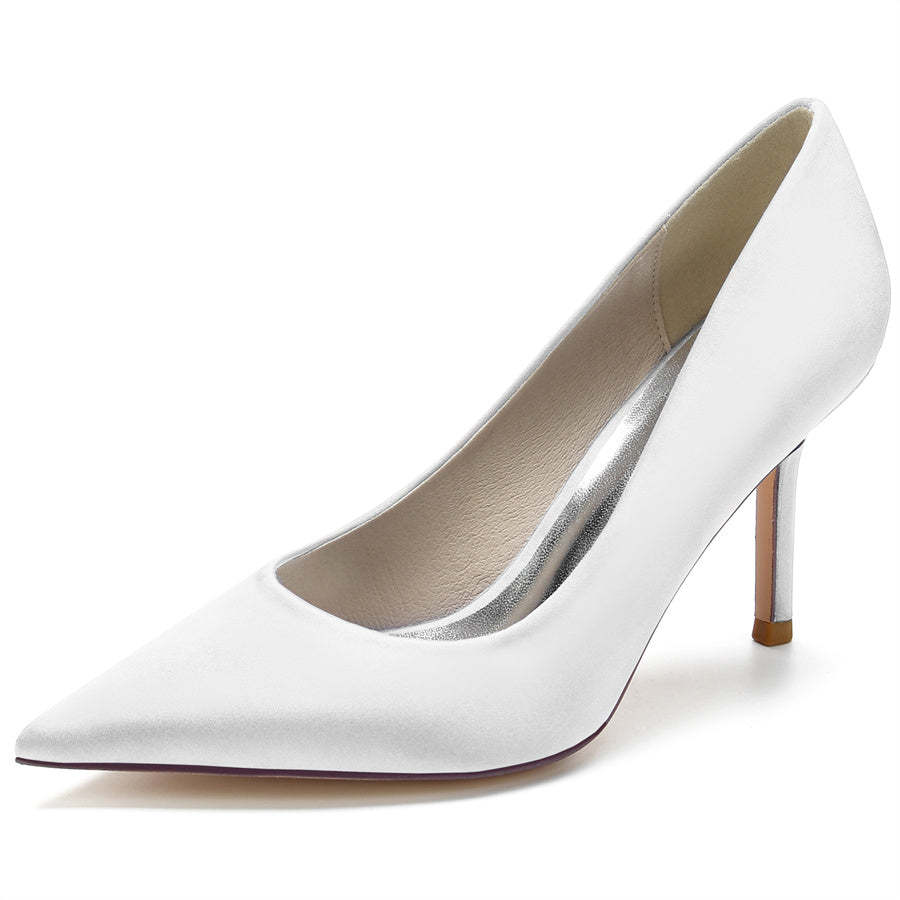 Bridal Stiletto Heels for Women: Minimalist Pointed-Toe Silk Satin Wedding Shoes