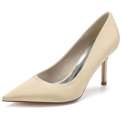 Bridal Stiletto Heels for Women: Minimalist Pointed-Toe Silk Satin Wedding Shoes