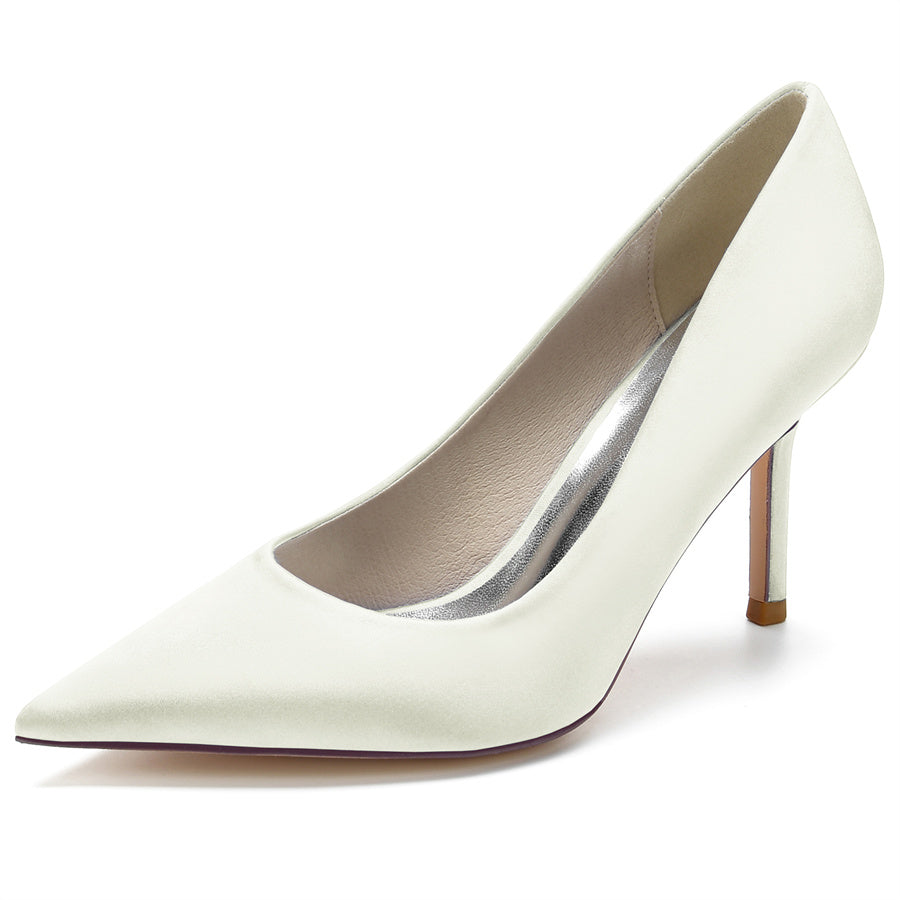 Bridal Stiletto Heels for Women: Minimalist Pointed-Toe Silk Satin Wedding Shoes