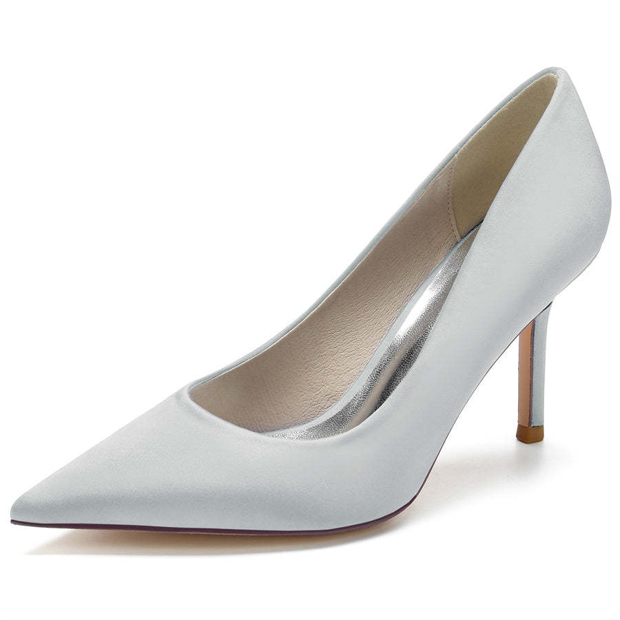 Bridal Stiletto Heels for Women: Minimalist Pointed-Toe Silk Satin Wedding Shoes