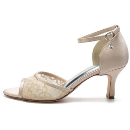 Elegant Lace Bridal Shoes for Women with Peep Toe and Mid Heel Buckle