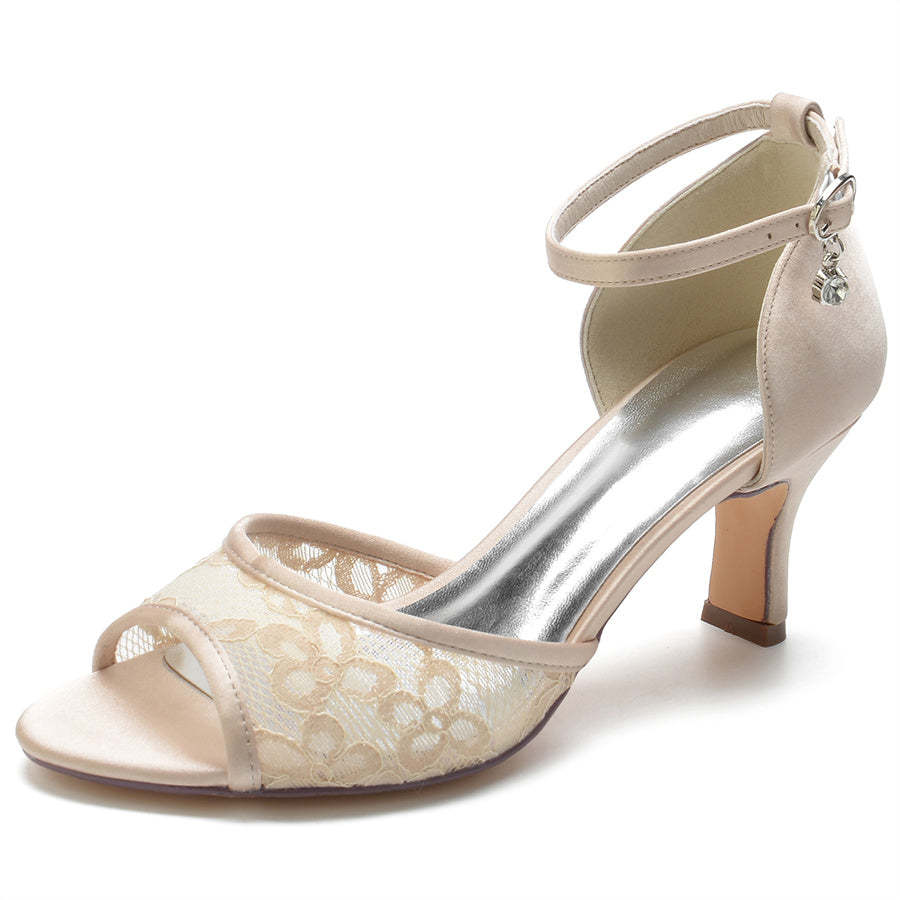 Elegant Lace Bridal Shoes for Women with Peep Toe and Mid Heel Buckle