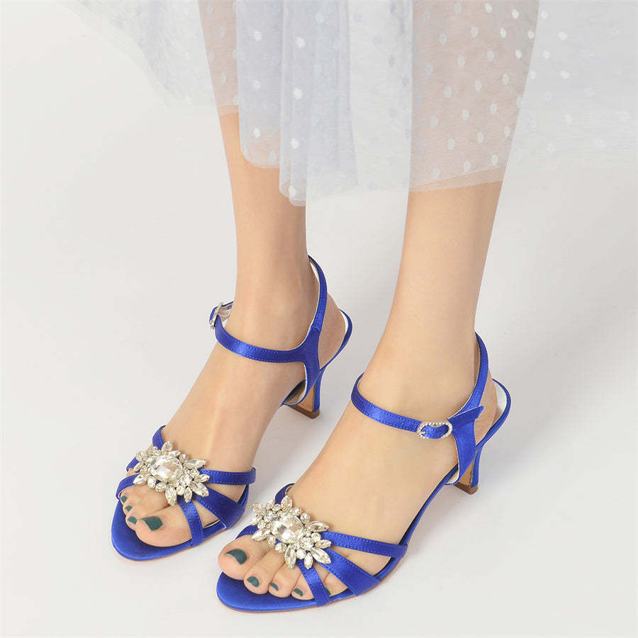 Strappy Mid-Heel Bridal Shoes for Women with Crystal Accents and Open Toe