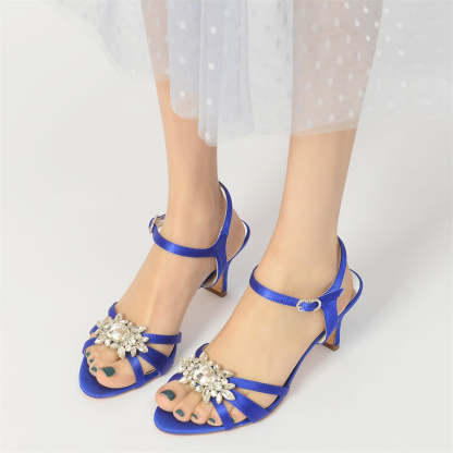 Strappy Mid-Heel Bridal Shoes for Women with Crystal Accents and Open Toe