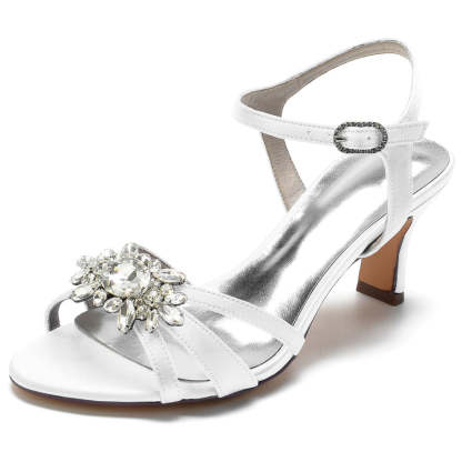 Strappy Mid-Heel Bridal Shoes for Women with Crystal Accents and Open Toe