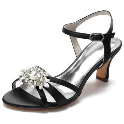 Strappy Mid-Heel Bridal Shoes for Women with Crystal Accents and Open Toe