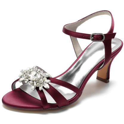 Strappy Mid-Heel Bridal Shoes for Women with Crystal Accents and Open Toe