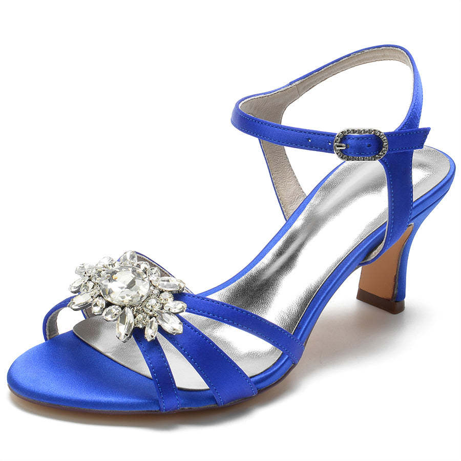 Strappy Mid-Heel Bridal Shoes for Women with Crystal Accents and Open Toe