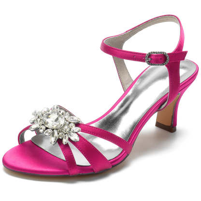 Strappy Mid-Heel Bridal Shoes for Women with Crystal Accents and Open Toe