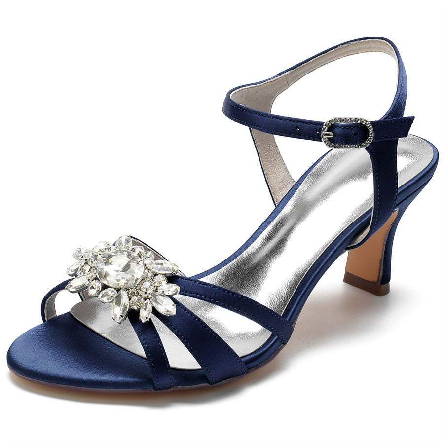 Strappy Mid-Heel Bridal Shoes for Women with Crystal Accents and Open Toe