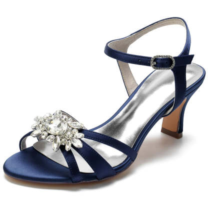 Strappy Mid-Heel Bridal Shoes for Women with Crystal Accents and Open Toe