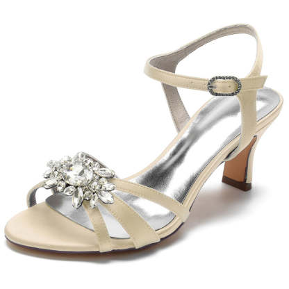 Strappy Mid-Heel Bridal Shoes for Women with Crystal Accents and Open Toe