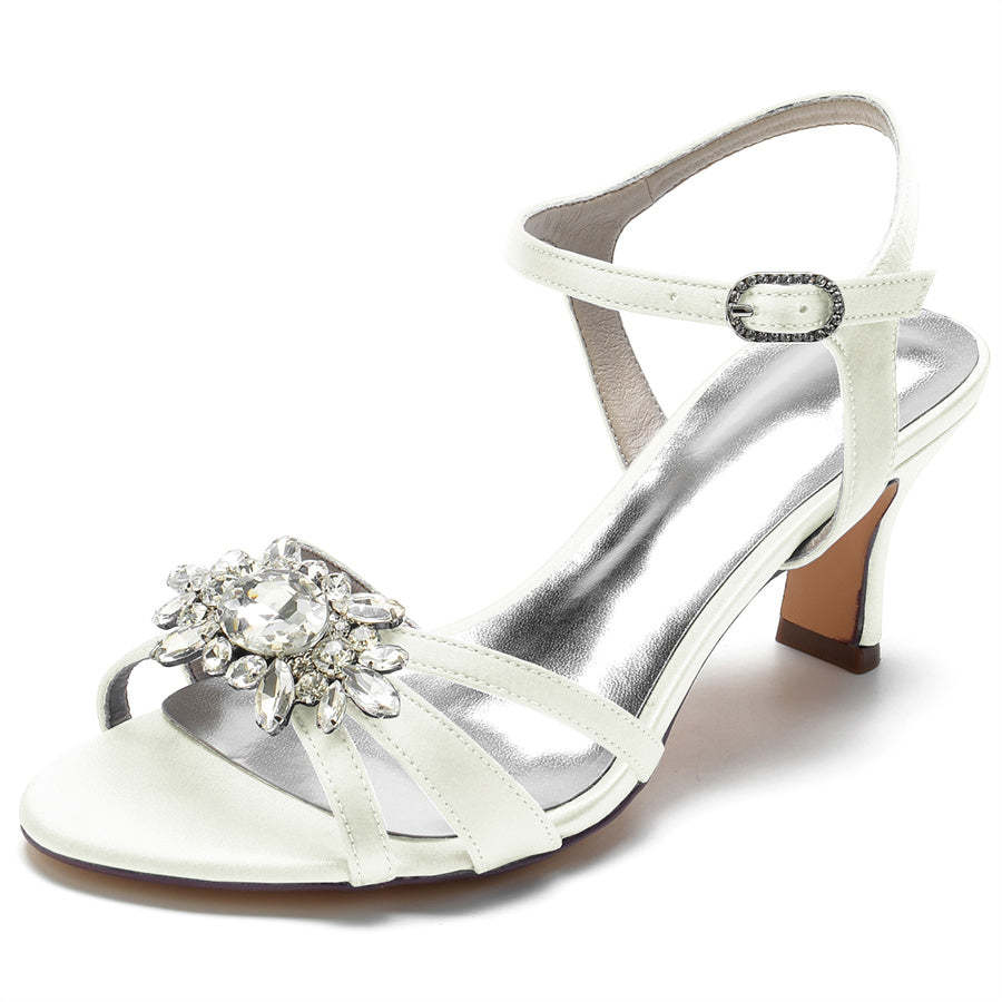Strappy Mid-Heel Bridal Shoes for Women with Crystal Accents and Open Toe