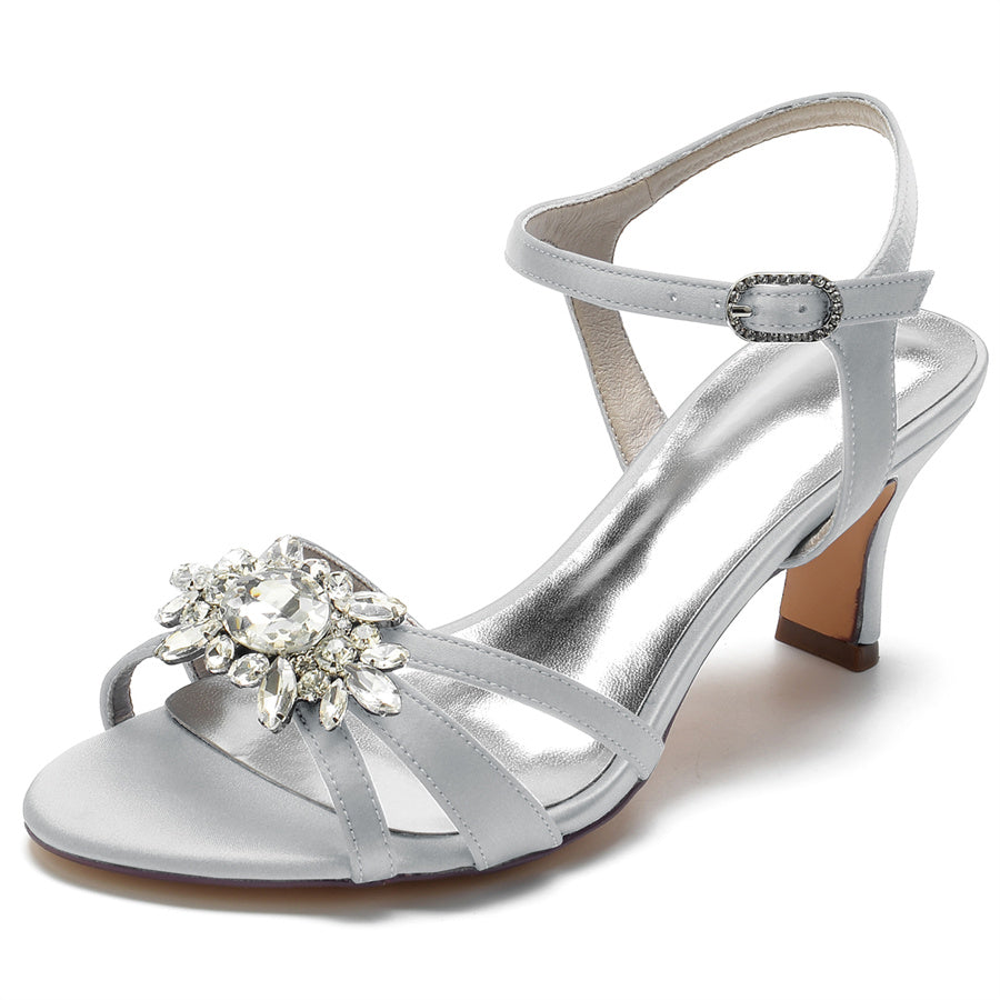 Strappy Mid-Heel Bridal Shoes for Women with Crystal Accents and Open Toe