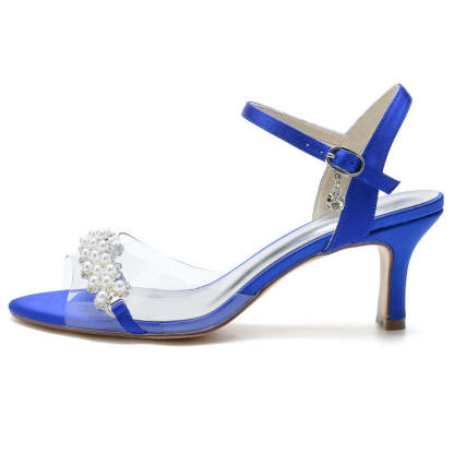 Elegant Mid Heel Opened Toe Bridal Shoes with Pearls for Women