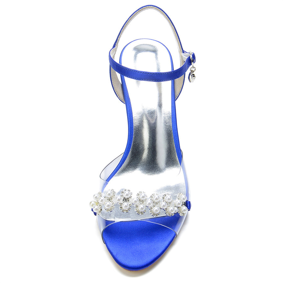 Elegant Mid Heel Opened Toe Bridal Shoes with Pearls for Women
