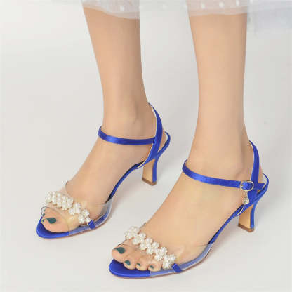Elegant Mid Heel Opened Toe Bridal Shoes with Pearls for Women