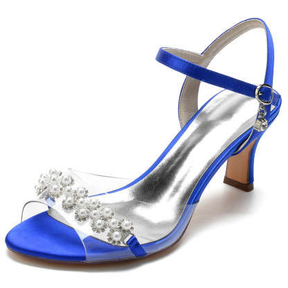 Elegant Mid Heel Opened Toe Bridal Shoes with Pearls for Women