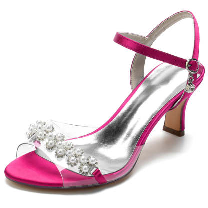 Elegant Mid Heel Opened Toe Bridal Shoes with Pearls for Women