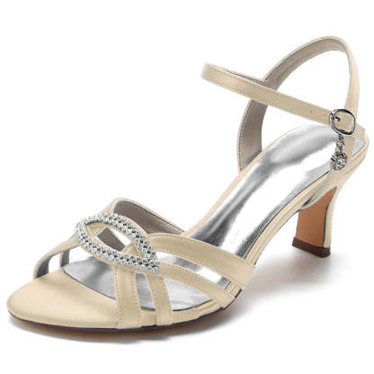 Strappy Mid Heel Bridal Shoes for Women with Rhinestones and Opened Toe