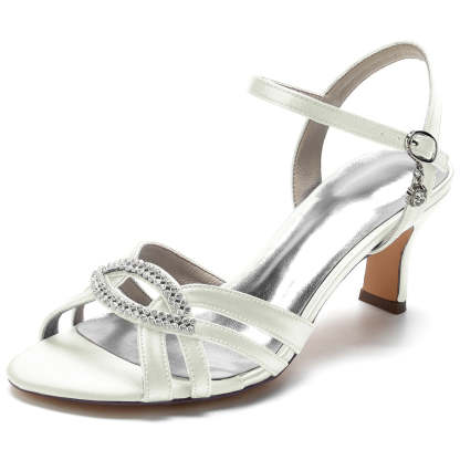 Strappy Mid Heel Bridal Shoes for Women with Rhinestones and Opened Toe