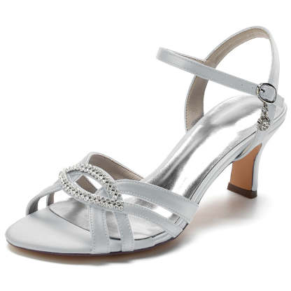Strappy Mid Heel Bridal Shoes for Women with Rhinestones and Opened Toe