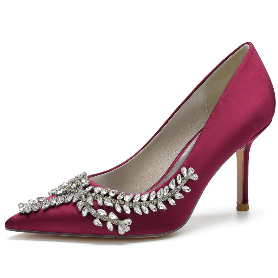 Bridal Stiletto Heels for Women in Silk Satin with Rhinestones and Pointed Toe