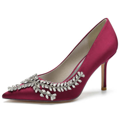 Bridal Stiletto Heels for Women in Silk Satin with Rhinestones and Pointed Toe