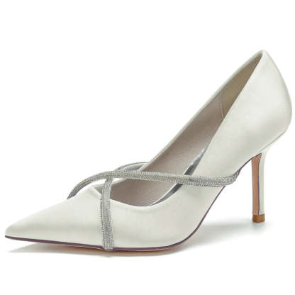 Bridal Stiletto Heel Shoes for Women with Crystal Strap and Pointed Toe