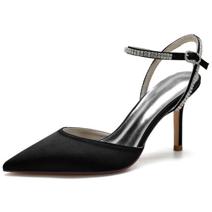 Bridal Stiletto Heels with Crystal Strap for Women – Pointed Toe Wedding Shoes