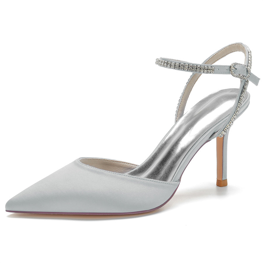 Bridal Stiletto Heels with Crystal Strap for Women – Pointed Toe Wedding Shoes