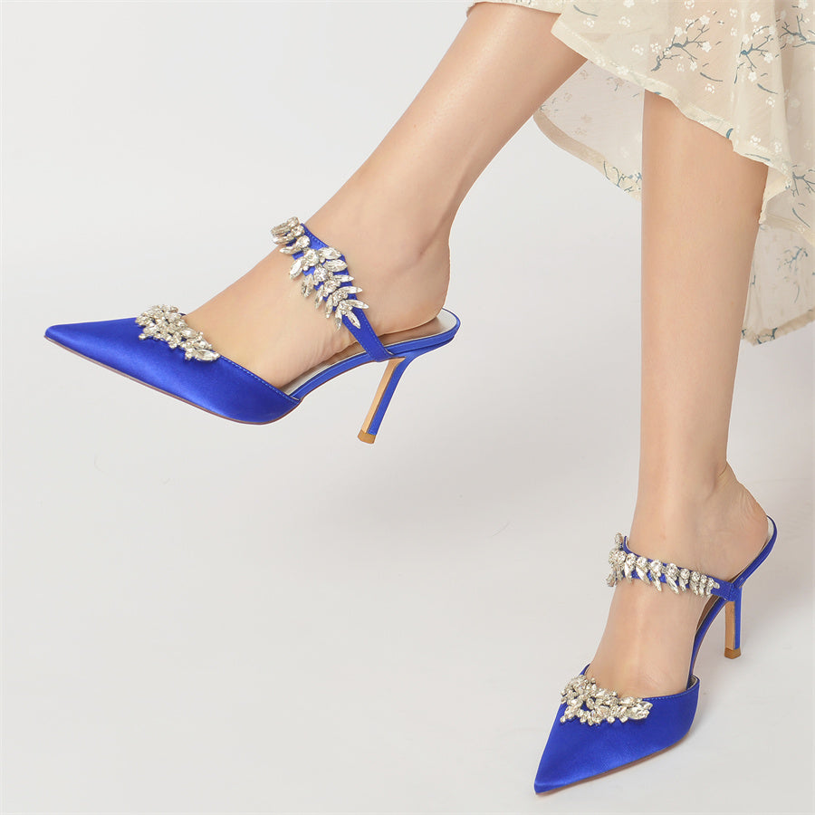 Elegant Rhinestone Bridal Shoes for Women: Pointed Toe High Heels