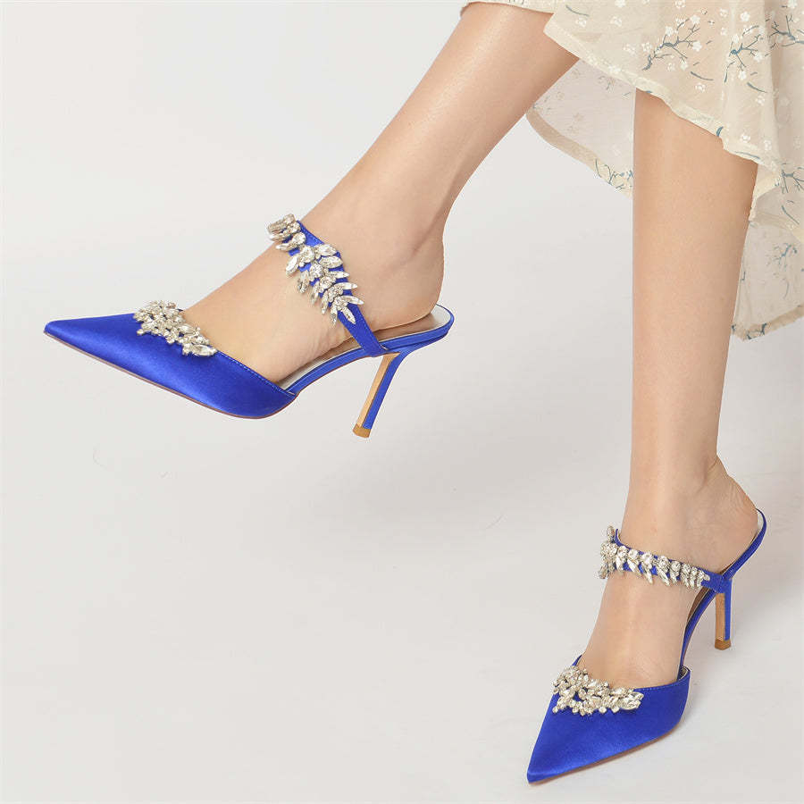 Elegant Rhinestone Bridal Shoes for Women: Pointed Toe High Heels