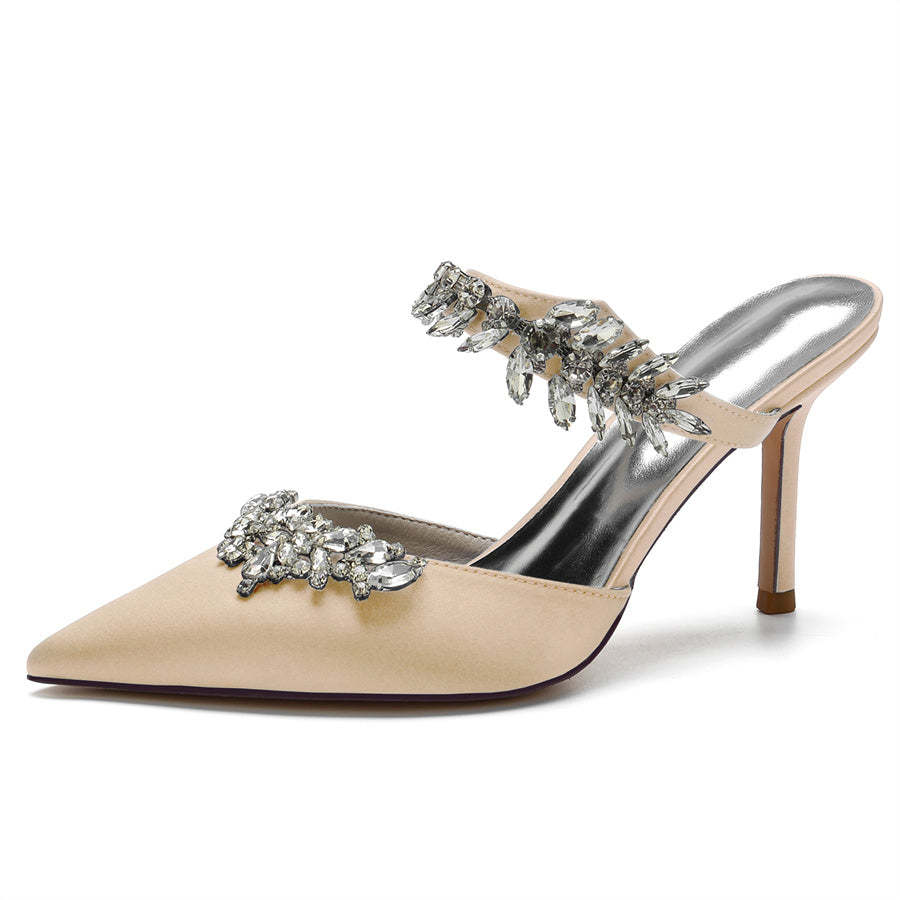 Elegant Rhinestone Bridal Shoes for Women: Pointed Toe High Heels