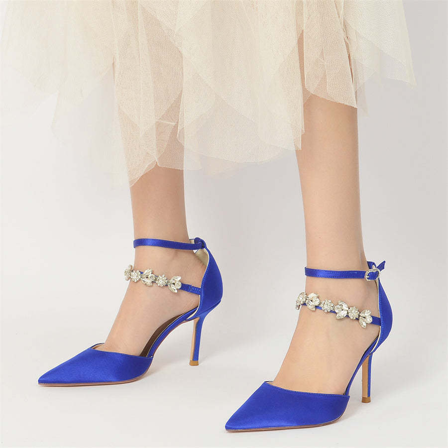 Bridal Stiletto Heel Shoes for Women with Rhinestone Straps and Pointed Toe