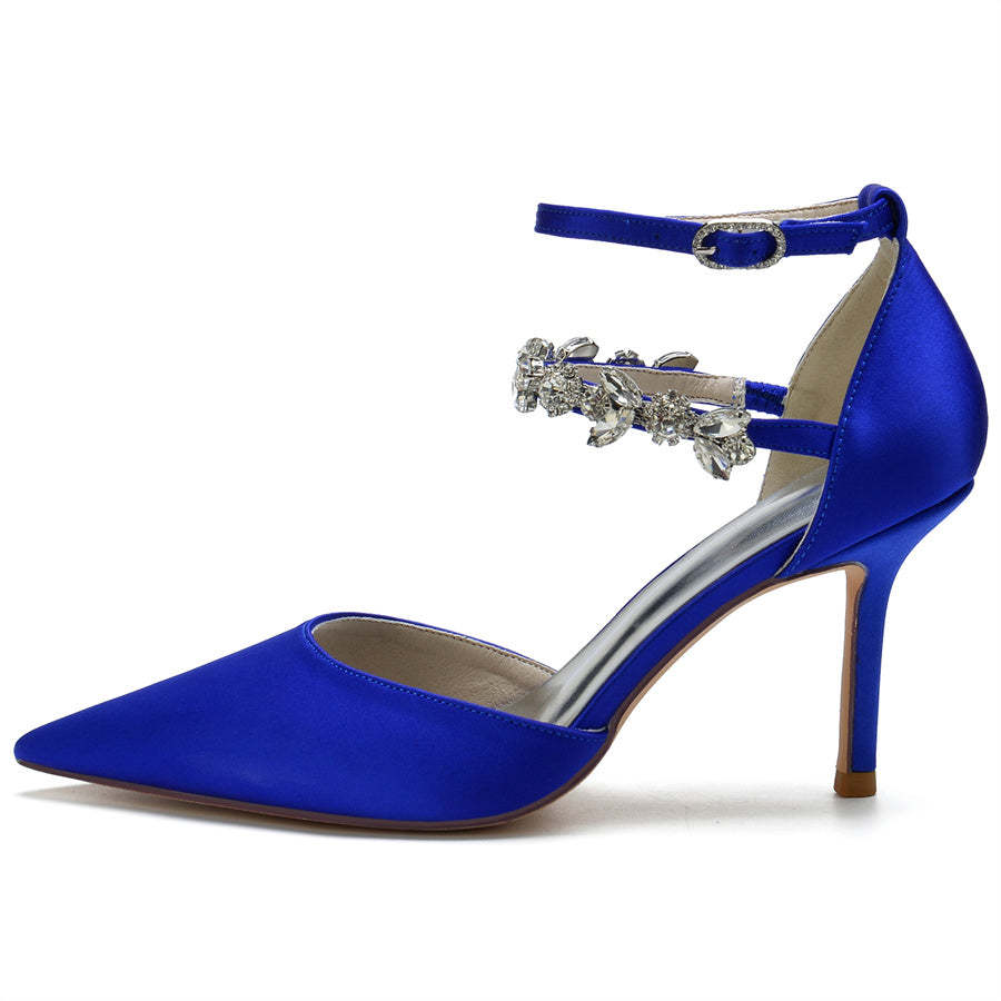 Bridal Stiletto Heel Shoes for Women with Rhinestone Straps and Pointed Toe