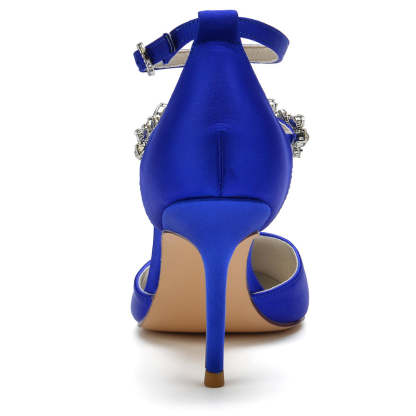 Bridal Stiletto Heel Shoes for Women with Rhinestone Straps and Pointed Toe