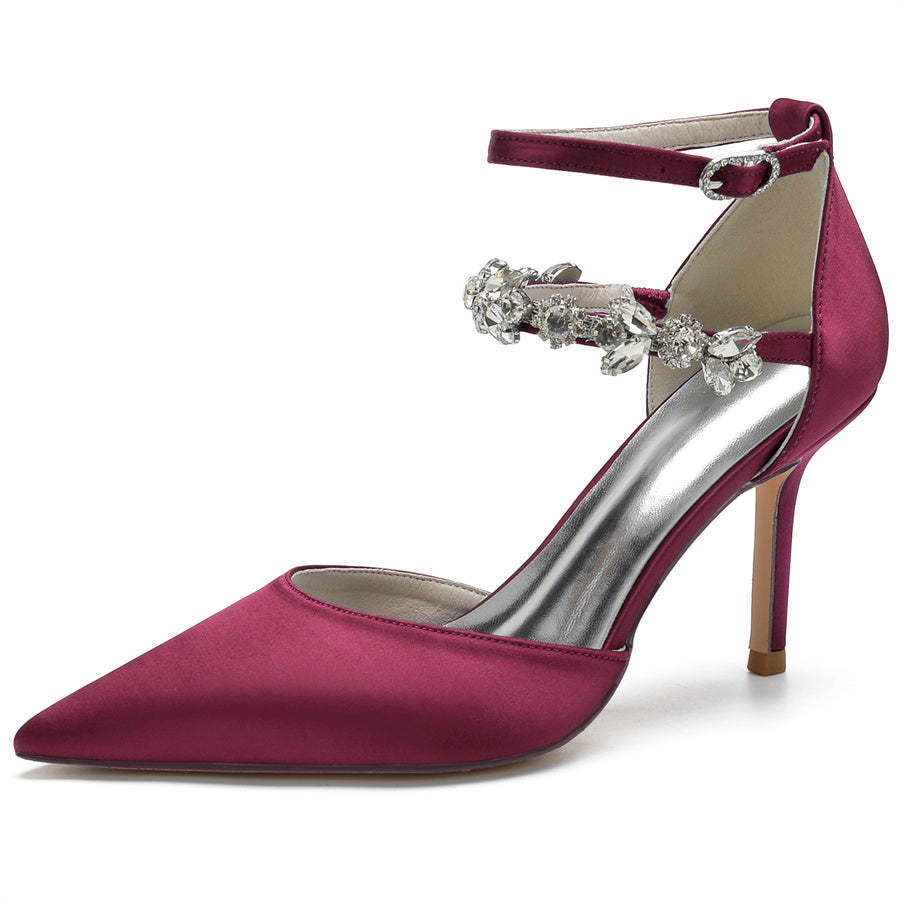 Bridal Stiletto Heel Shoes for Women with Rhinestone Straps and Pointed Toe