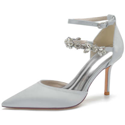 Bridal Stiletto Heel Shoes for Women with Rhinestone Straps and Pointed Toe