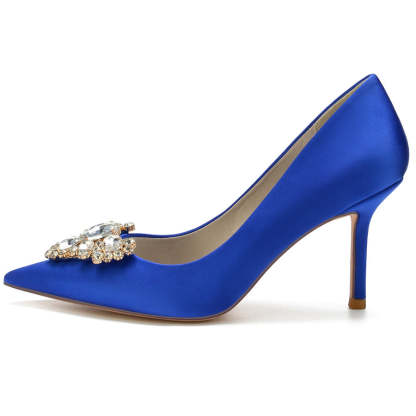 Elegant Women's Bridal Stiletto Heels with Heart Rhinestones and Pointed Toe
